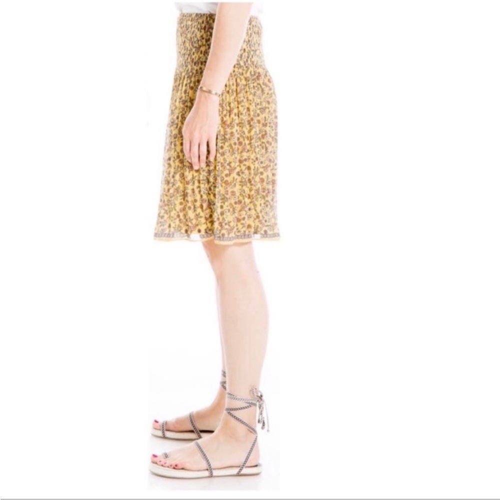 NEW Max Studio Floral Pleated Mini Skirt Gold Yellow XS Boho Cottagecore Retro - Picture 7 of 14